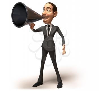 Royalty Free 3d Clipart Image of a Businessman Speaking into a Megaphone