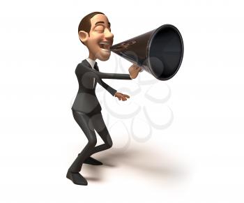 Royalty Free 3d Clipart Image of a Businessman Speaking into a Megaphone