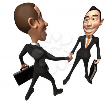 Royalty Free 3d Clipart Image of Two Businessmen Carrying Briefcases and Shaking Hands