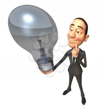 Royalty Free 3d Clipart Image of a Businessman Holding a Large Lightbulb