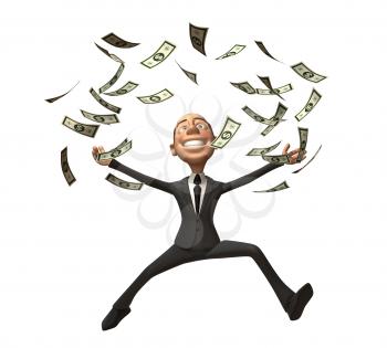 Royalty Free 3d Clipart Image of a Businessman With Money Raining Down Around Him
