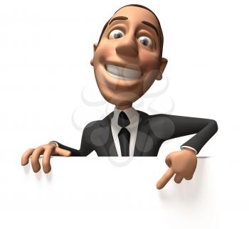 Royalty Free 3d Clipart Image of a Businessman Pointing at a Sign Board