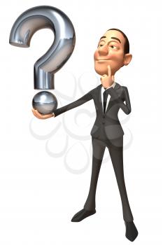Royalty Free 3d Clipart Image of a Businessman Holding a Question Mark