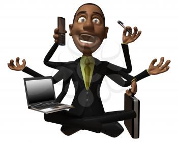 Royalty Free 3d Clipart Image of an African American Businessman Multitasking