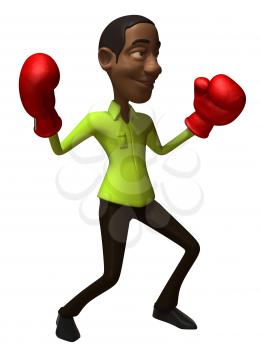 Royalty Free 3d Clipart Image of an African American Businessman Wearing Red Boxing Gloves