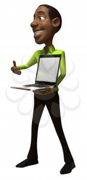 Royalty Free 3d Clipart Image of an African American Businessman Holding a Laptop Computer