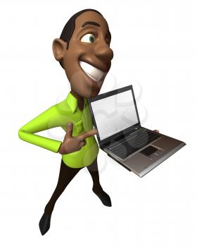 Royalty Free 3d Clipart Image of an African American Businessman Holding a Laptop Computer