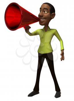 Royalty Free 3d Clipart Image of an African American Man Speaking into a Megaphone