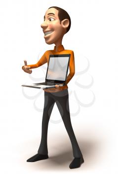Royalty Free 3d Clipart Image of a Man Holding a Laptop Computer