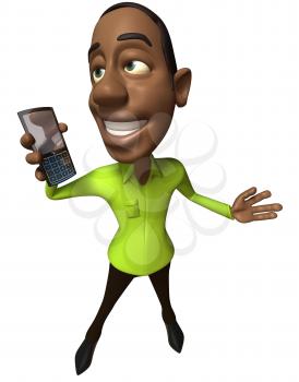 Royalty Free 3d Clipart Image of an African American Man Holding a Cell Phone