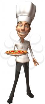 Royalty Free Clipart Image of a Chef With a Pizza Plate