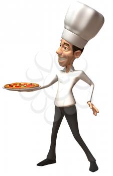 Royalty Free Clipart Image of a Chef With a Pizza