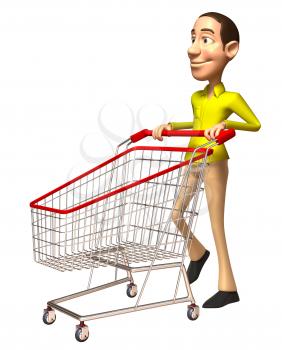 Royalty Free 3d Clipart Image of a Man Pushing a Shopping Cart