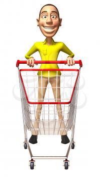 Royalty Free 3d Clipart Image of a Man Pushing a Shopping Cart