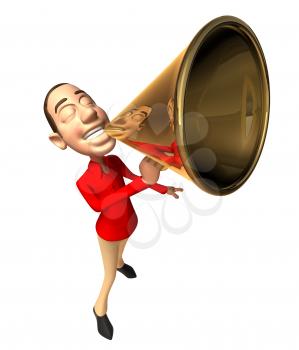 Royalty Free 3d Clipart Image of a Man Speaking into a Megaphone
