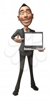Royalty Free 3d Clipart Image of an Asian Businessman Holding a Laptop Computer