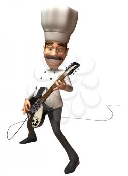 Royalty Free 3d Clipart Image of a Chef Playing an Electric Guitar