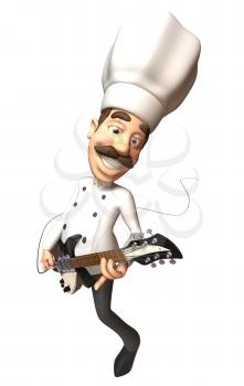 Royalty Free 3d Clipart Image of a Chef Playing an Electric Guitar