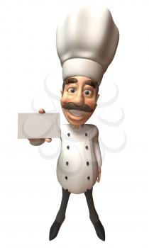 Royalty Free 3d Clipart Image of a Chef Holding a Business Card