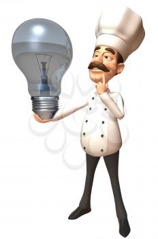 Royalty Free 3d Clipart Image of a Chef Holding a Large Lightbulb