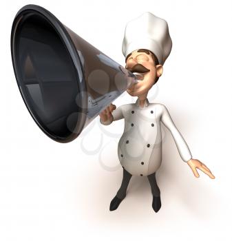 Royalty Free 3d Clipart Image of a Chef Yelling into a Megaphone