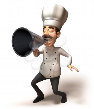 Royalty Free 3d Clipart Image of a Chef Yelling into a Megaphone