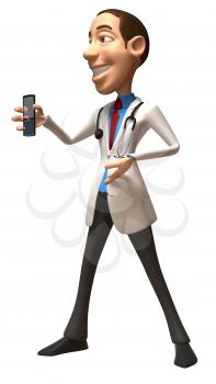 Royalty Free 3d Clipart Image of a Doctor Holding a Cell Phone