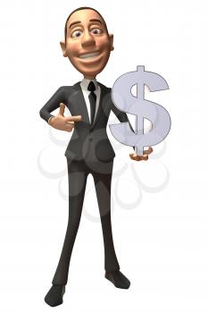 Royalty Free 3d Clipart Image of a Businessman Holding a Large Dollar Sign