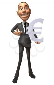 Royalty Free 3d Clipart Image of a Businessman Holding a Large Euro Currency Sign