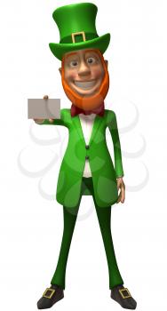 Royalty Free 3d Clipart Image of a Leprechaun Holding a Business Card