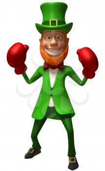Royalty Free 3d Clipart Image of a Leprechaun Wearing Red Boxing Gloves