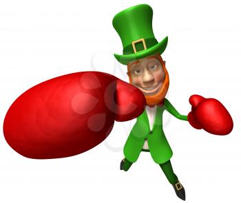 Royalty Free 3d Clipart Image of a Leprechaun Wearing Red Boxing Gloves