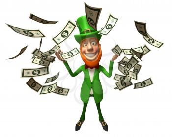 Royalty Free 3d Clipart Image of an Leprechaun with Floating Dollar Bills