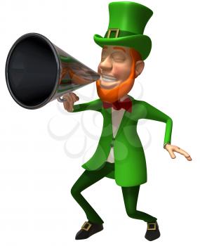 Royalty Free 3d Clipart Image of an Leprechaun Speaking into a Megaphone