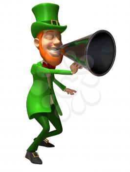 Royalty Free 3d Clipart Image of an Leprechaun Speaking into a Megaphone