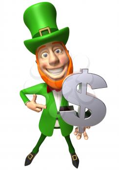 Royalty Free 3d Clipart Image of a Leprechaun Holding a Large Dollar Sign