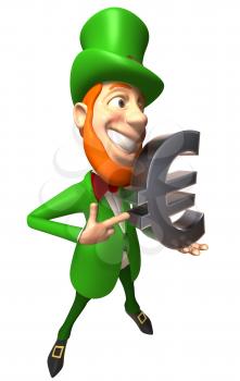 Royalty Free 3d Clipart Image of a Leprechaun Holding a Large Euro Sign