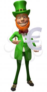 Royalty Free 3d Clipart Image of a Leprechaun Holding a Large Euro Sign