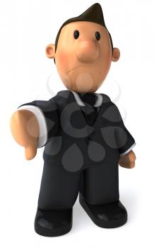 Royalty Free Clipart Image of a Man in a Business Suit Giving a Thumbs Down