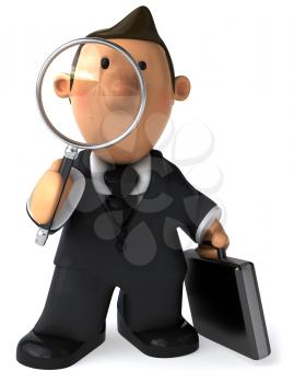 Royalty Free Clipart Image of a Man With a Briefcase and a Magnifying Glass