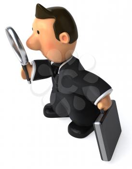 Royalty Free Clipart Image of a Businessman With a Briefcase and a Magnifying Glass