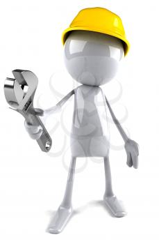 Royalty Free 3d Clipart Image of a Worker Carrying a Wrench