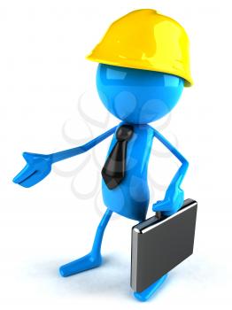 Royalty Free 3d Clipart Image of a Worker Carrying a Briefcase and Offering a Handshake