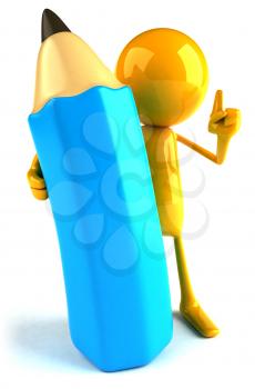 Royalty Free 3d Clipart Image of a Yellow Guy Holding a Large Pencil