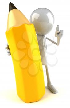 Royalty Free 3d Clipart Image of a White Guy Holding a Large Pencil