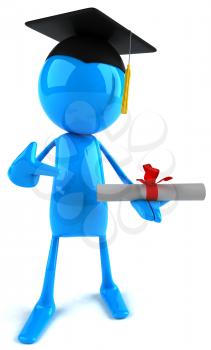 Royalty Free Clipart Image of a Blue Guy With a Mortarboard and Diploma