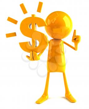 Royalty Free 3d Clipart Image of a Yellow Guy Holding a Large Dollar Sign