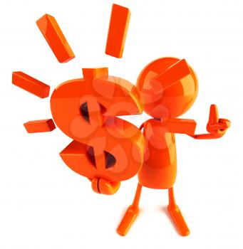 Royalty Free 3d Clipart Image of a Red Guy Holding a Large Dollar Sign