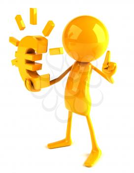 Royalty Free 3d Clipart Image of a Yellow Guy Holding a Large Euro Sign