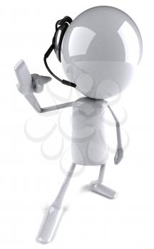 Royalty Free 3d Clipart Image of an Character Wearing a Telephone Headset and Pointing His Finger